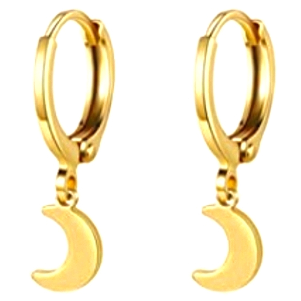 Little Crescent Moon Charm Mini Hoop Earrings Gold Flutter Design Charms New